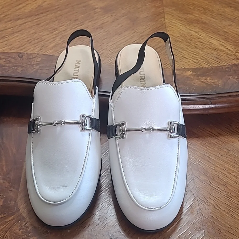 New! Naturino Mestre Girls 33 size 2 dressy sling back black white leather shoes